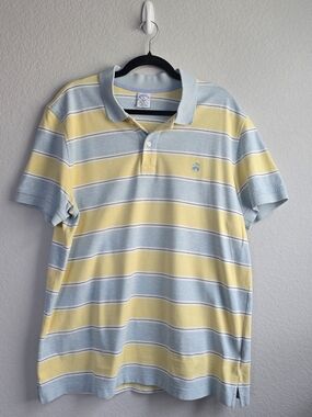 Brooks Brothers Men's Short Sleeve Polo Shirt in Light Blue and Yellow Stripes